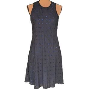 Y2K Slip Dress 8 Eyelet Overlay Black Blue Fit Flare Sleeveless Mini Donna Ricco